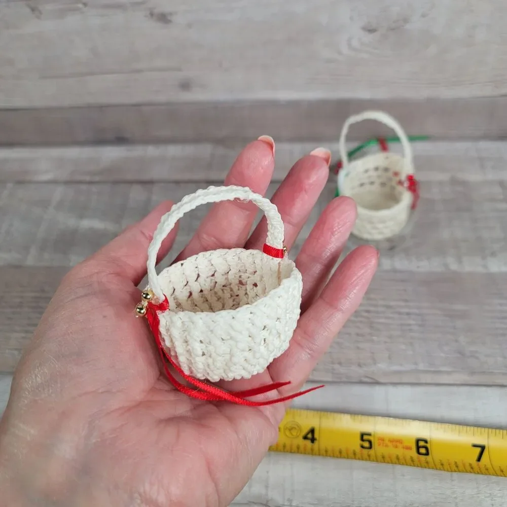 Vintage Crochet Christmas Ornaments Handmade Boho Bells Baskets Booties Slippers